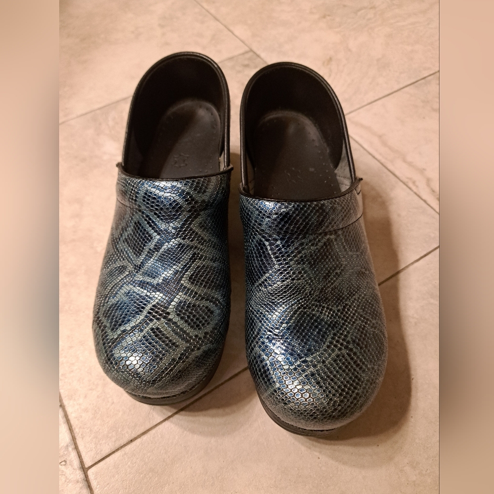 Blue Snakeskin Pattern Women's Dansko Clogs - Picture 2 of 5